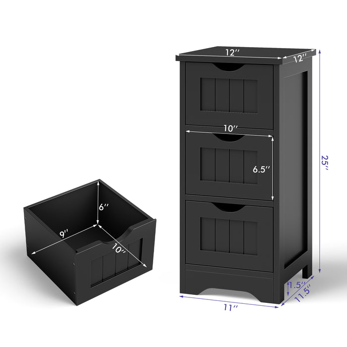 Bathroom Floor Freestanding Storage Organizer with 3 Drawers-Black