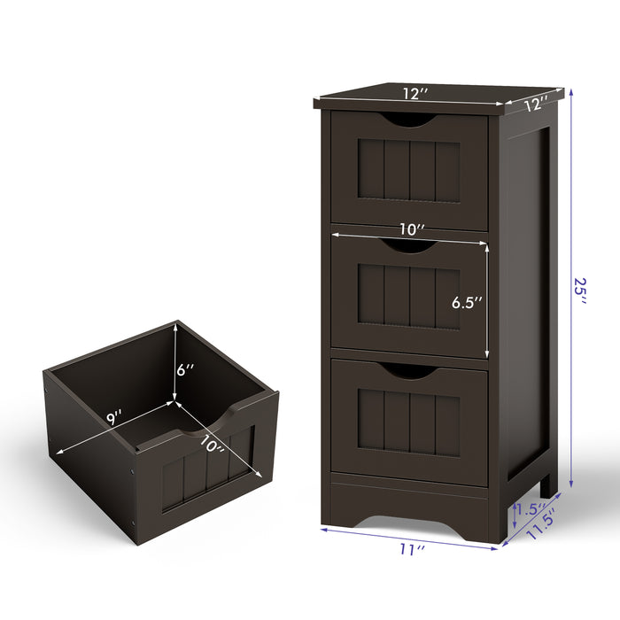 Bathroom Floor Freestanding Storage Organizer with 3 Drawers-Brown