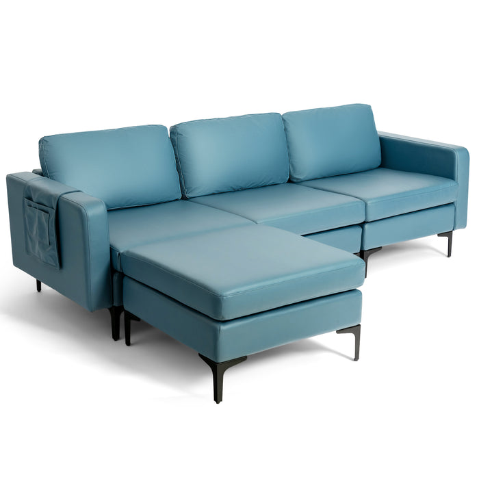 Modular L-shaped Sectional Sofa with Reversible Chaise and 2 USB Ports-Blue