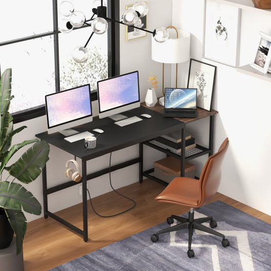 59 Inch Home Office Computer Desk with Removable Storage Shelves-Black