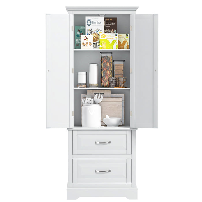 62 Inch Freestanding Bathroom Cabinet with Adjustable Shelves and 2 Drawers-White