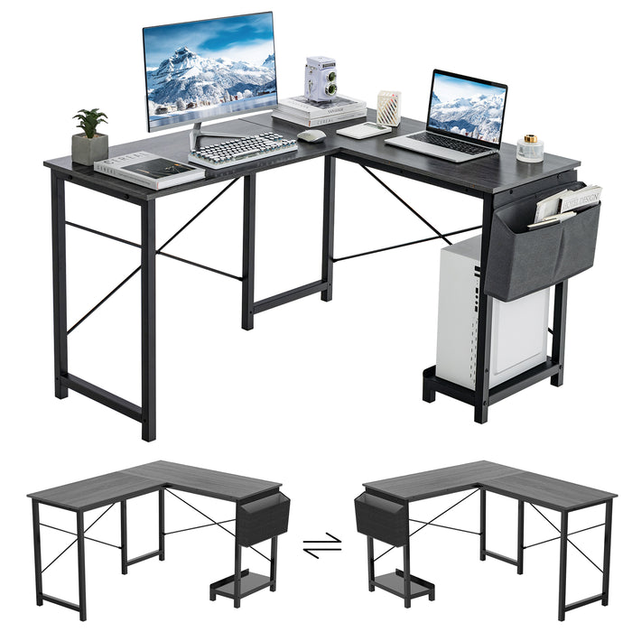 Modern Reversible Computer Desk with Storage Pocket and CPU Stand for Working Writing Gaming-Dark Gray