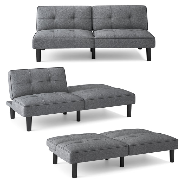 Convertible Folding Futon Sofa Bed with 6-Position Adjustable Backrest-Gray