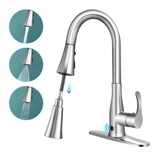 Touchless Kitchen Faucet with 360Â° Swivel Single Handle Sensor and 3 Mode Sprayer