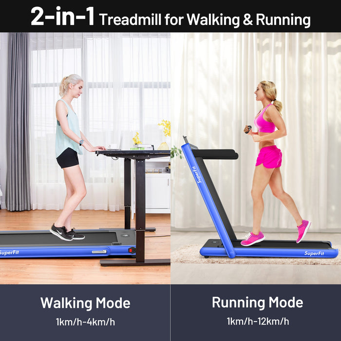 2-in-1 Electric Motorized Health and Fitness Folding Treadmill with Dual Display-Blue