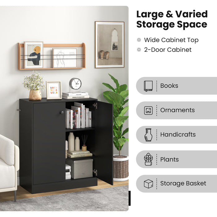 2-Door Modern Floor Storage Cabinet with 3-Tier Shelf-Black