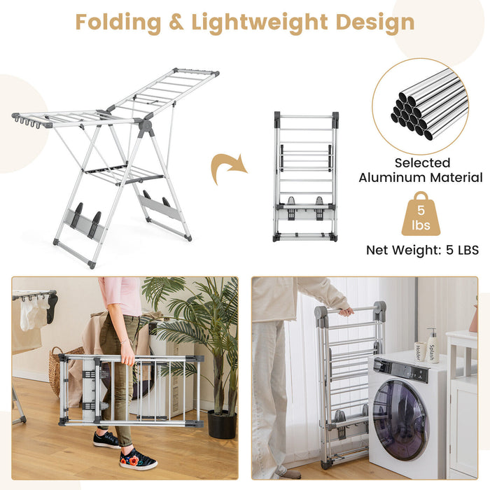 2-Layer Folding Clothes Drying Rack with 5-Level Adjustable Height