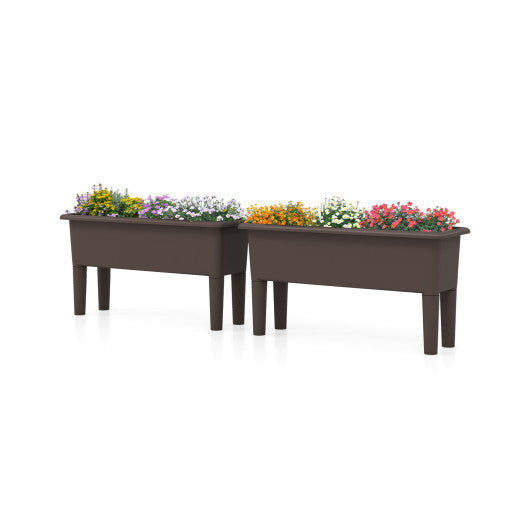 2 Pieces Raised Garden Beds Self-Watering Planter Box with Detachable Legs and Drainage Hole-Coffee