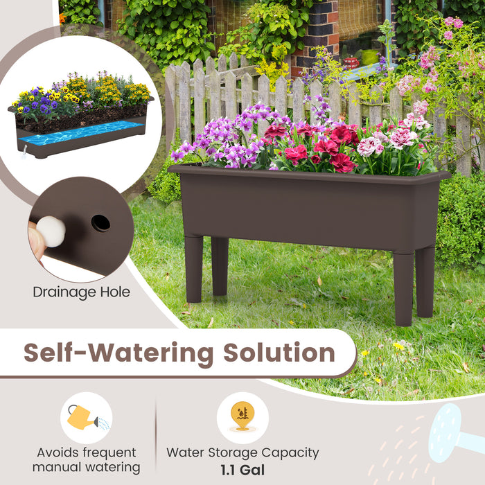 2 Pieces Raised Garden Beds Self-Watering Planter Box with Detachable Legs and Drainage Hole-Coffee