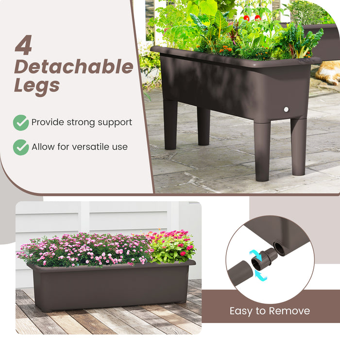 2 Pieces Raised Garden Beds Self-Watering Planter Box with Detachable Legs and Drainage Hole-Coffee