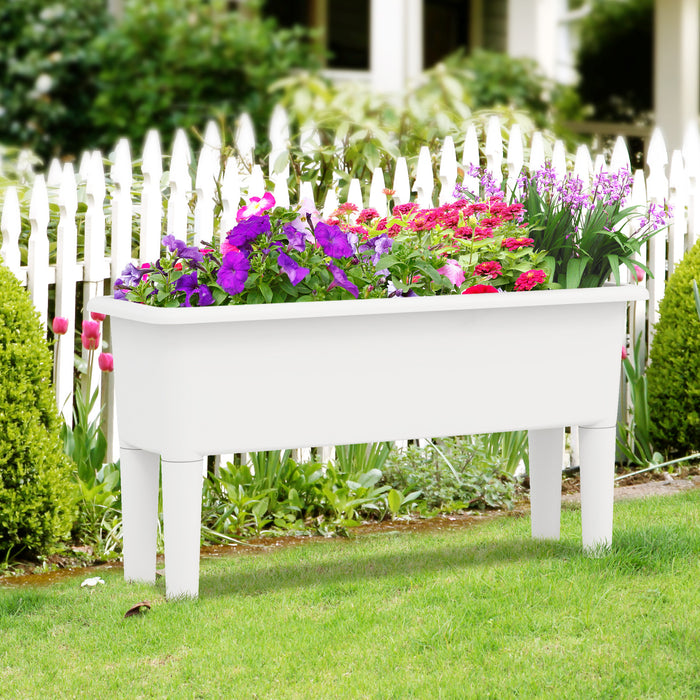 2 PCS Raised Garden Beds Self-Watering Planter Box with Detachable Legs and Drainage Hole-White