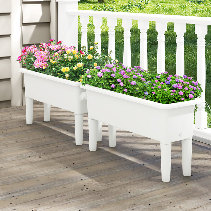 2 PCS Raised Garden Beds Self-Watering Planter Box with Detachable Legs and Drainage Hole-White