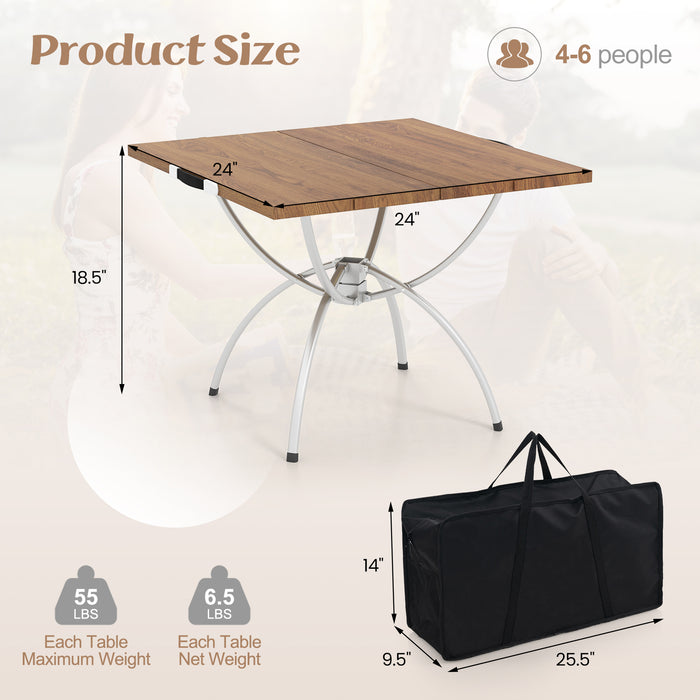 2 Pack Folding Camping Table with Wood-grain Tabletop for Hiking Party-Natural