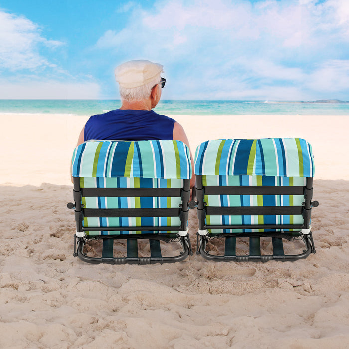 2 Pack Low Folding Beach Chairs for Adults with Cushion-Blue