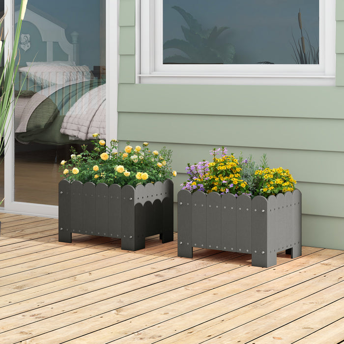 2 Pack Rectangular Planter Box with Drainage Gaps for Front Porch Garden Balcony-Gray