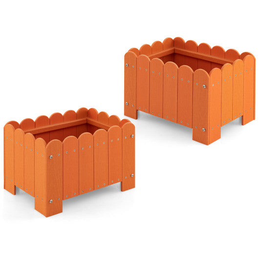 2 Pack Rectangular Planter Box with Drainage Gaps for Front Porch Garden Balcony-Orange