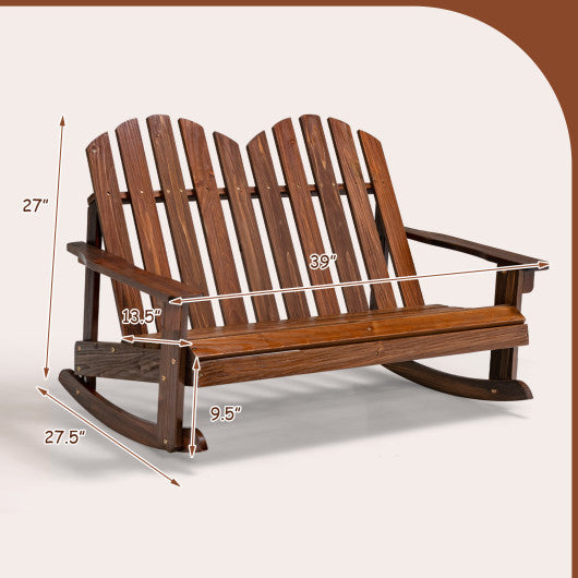 2 Person Adirondack Rocking Chair with Slatted seat-Brown