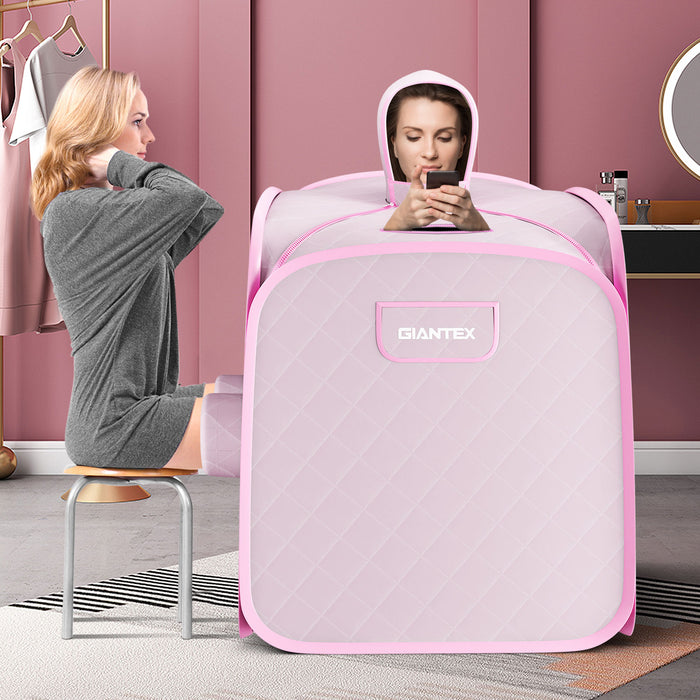 800W 2 Person Portable Steam Sauna Tent SPA with Hat Side Holes 3L Steamer-Pink