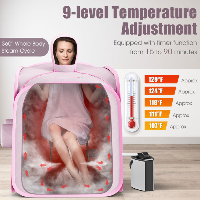 800W 2 Person Portable Steam Sauna Tent SPA with Hat Side Holes 3L Steamer-Pink