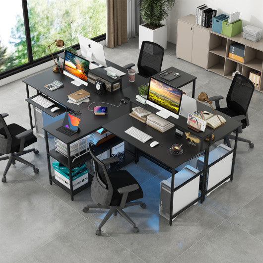 2-Person Reversible Computer Desk Long Office Desk with LED Lights-Black