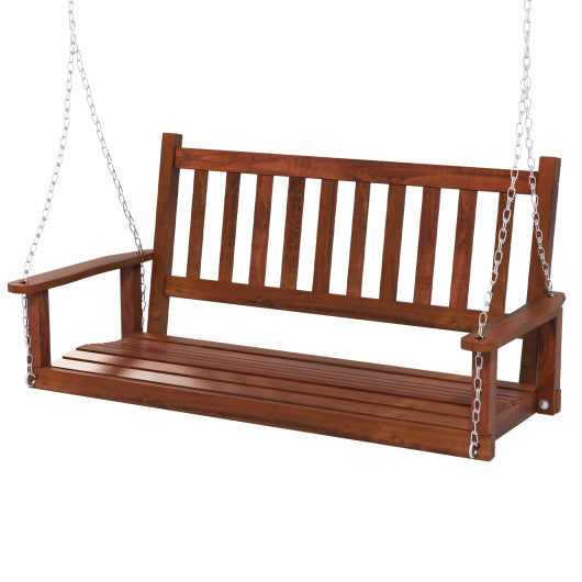 2-Person Wooden Outdoor Porch Swing with 500 lbs Weight Capacity-Brown