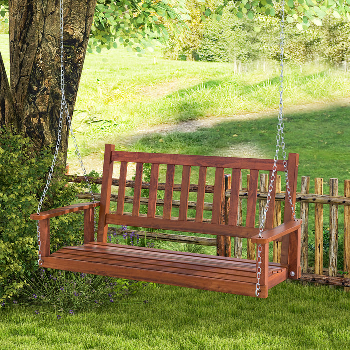 2-Person Wooden Outdoor Porch Swing with 500 lbs Weight Capacity-Brown