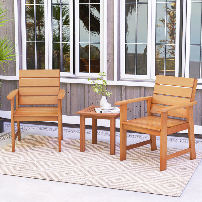 2 Piece Patio Hardwood Chair with Slatted Seat and Inclined Backrest