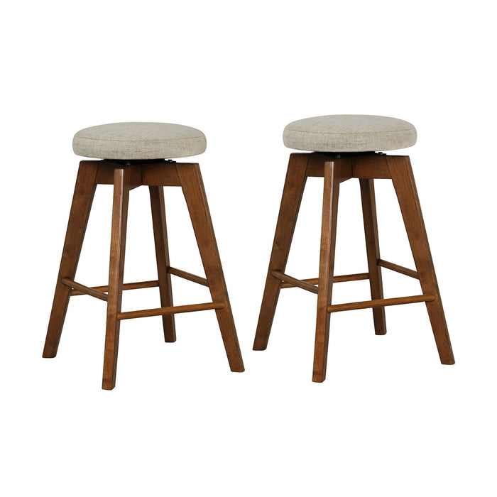 2 Pieces 26 Inch Backless Swivel Barstools with Linen Fabric Seat-Beige