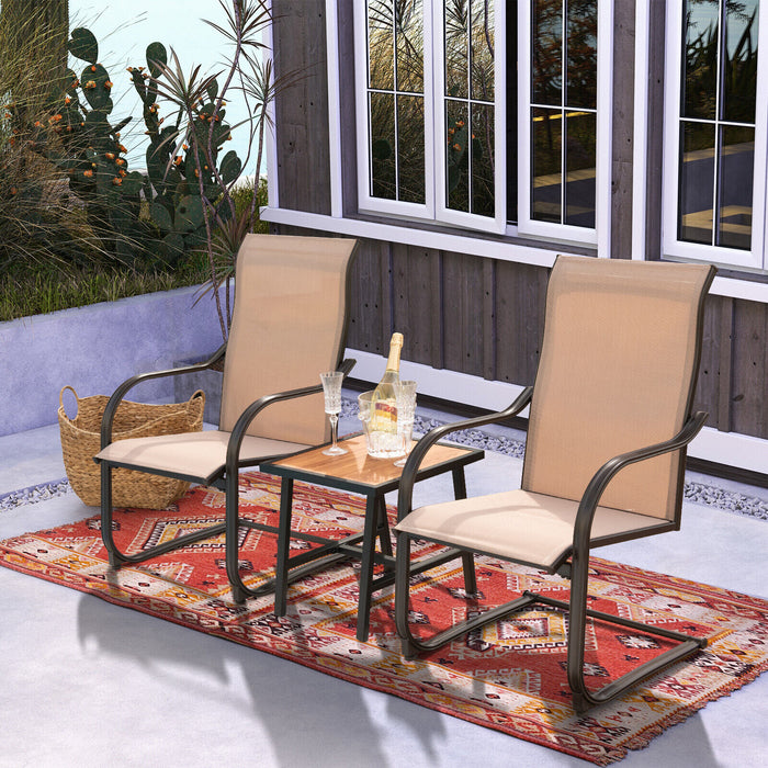 2 Pieces C-Spring Motion Patio Dining Chairs with Breathable Fabric-Brown