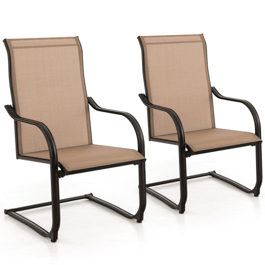 2 Pieces C-Spring Motion Patio Dining Chairs with Breathable Fabric-Brown