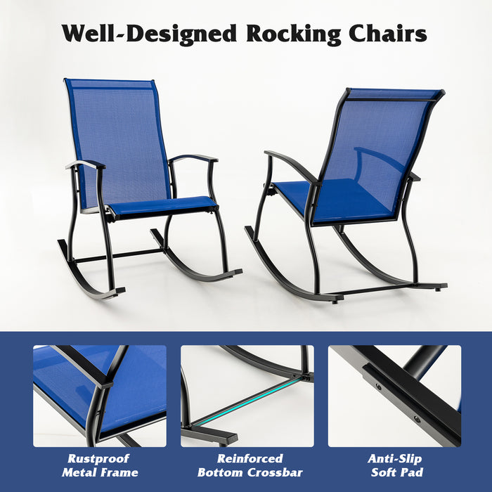 2 Pieces Outdoor Rocking Chairs with Breathable Backrest-Navy