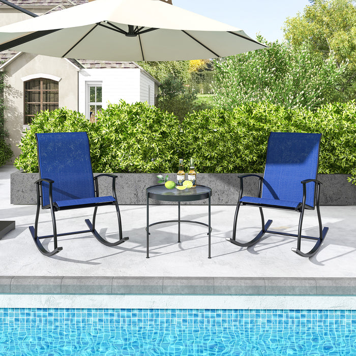 2 Pieces Outdoor Rocking Chairs with Breathable Backrest-Navy