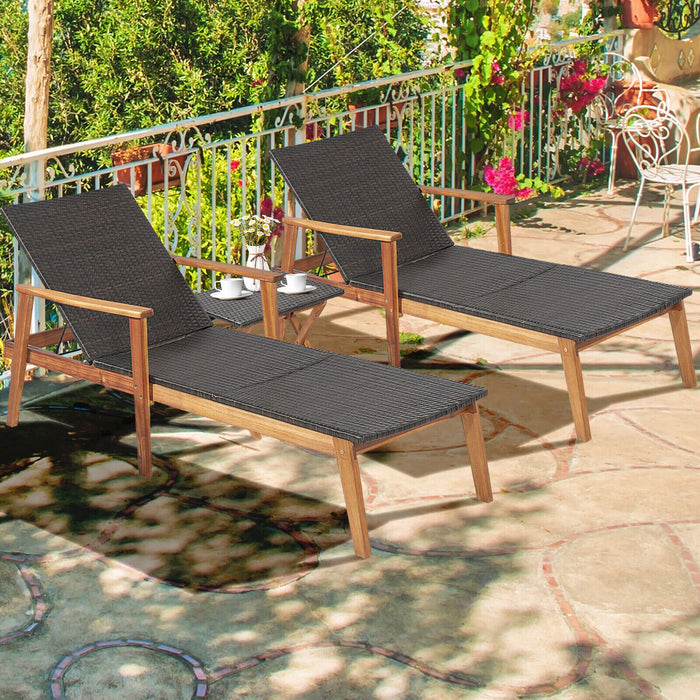 2 Pieces Patio Chaise Lounge and Table Set with 4-Level Adjustable Backrest