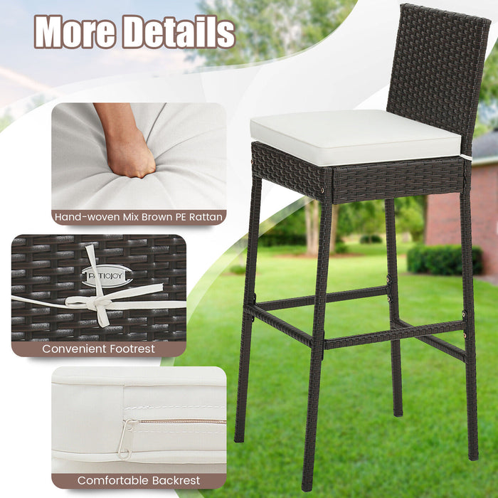 2 Pieces Patio Cushioned Wicker Barstools with Cozy Footrest-Set of 2