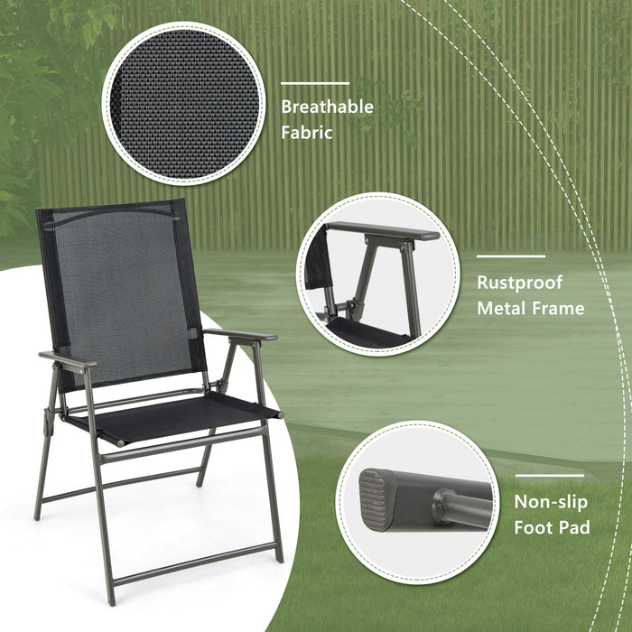 2 Pieces Patio Folding Chairs with Armrests for Deck Garden Yard-Black & Gray