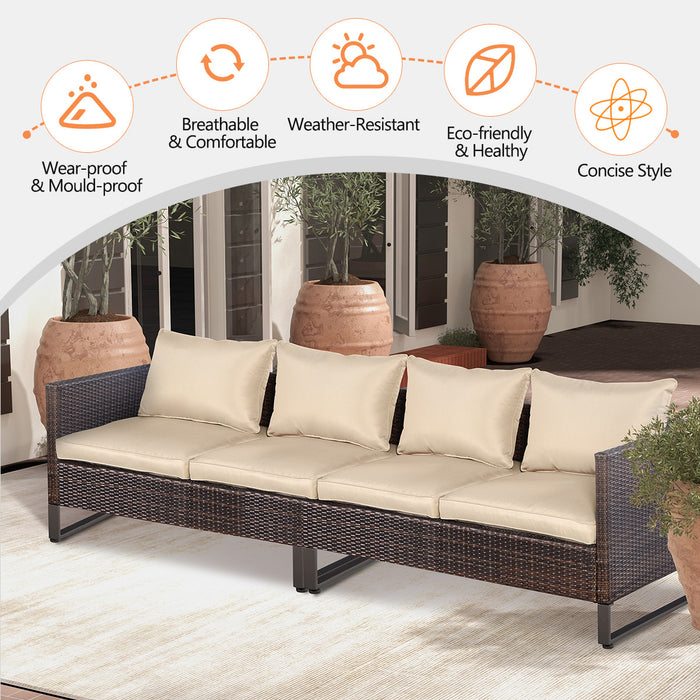 2 Pieces Patio Furniture Sofa Set with Cushions and Sofa Clips-Brown