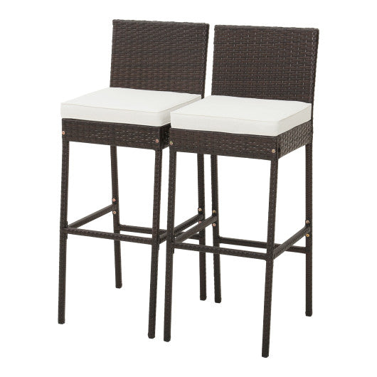 2 Pieces Patio Cushioned Wicker Barstools with Cozy Footrest-Set of 2