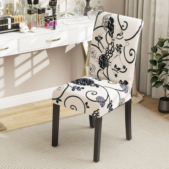 2 Pieces Tufted Dining Chair Set with Adjustable Anti-Slip Foot Pads-Blue and White