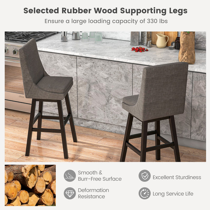 Set of 2 360Â° Swivel Bar Stool with Rubber Wood Legs Footrest