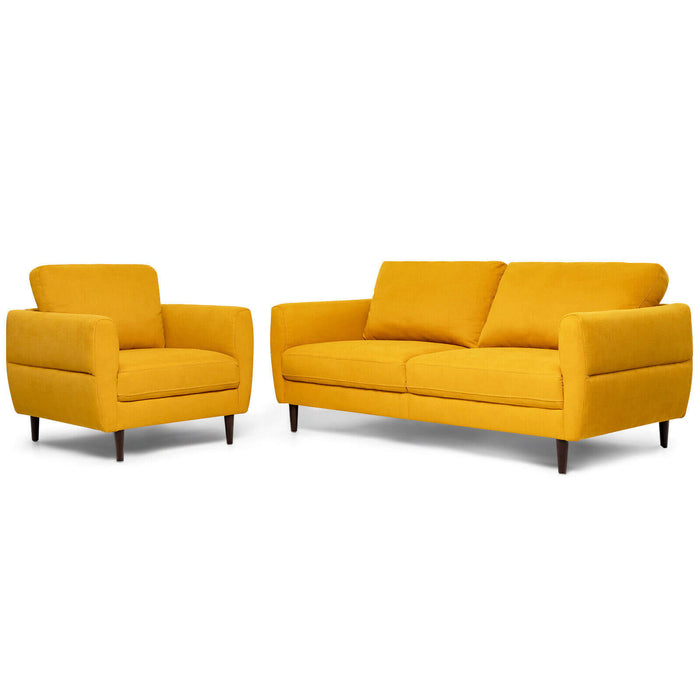 2 Pieces Upholstered Sofa Set with Removable Cushion Covers-Yellow