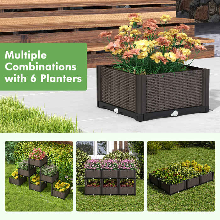 2 Set Elevated Plastic Raised Garden Bed Planter Kit for Flower Vegetable Grow-Brown