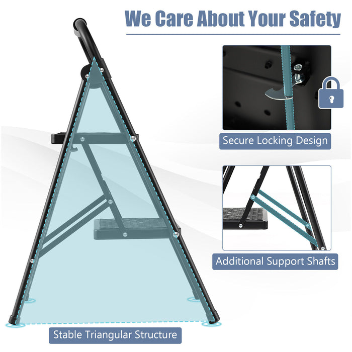 2-Step/3-Step Ladder with Wide Anti-Slip Pedal-2-Step