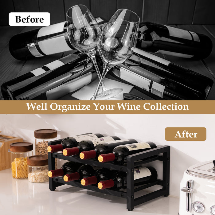 2-Tier 8-Bottle Display Wine Rackwith Adjustable Foot Pads