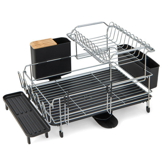 2-Tier Detachable Dish Rack with Drainboard and 360Â° Swivel Spout