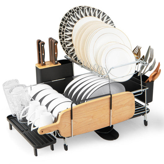 2-Tier Detachable Dish Rack with Drainboard and 360Â° Swivel Spout