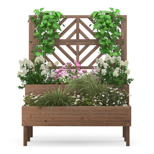 2-Tier Raised Garden Bed with Trellis-Brown