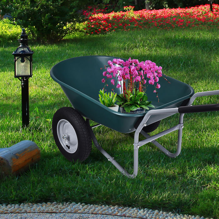 2 Tire Wheelbarrow Garden Cart Heavy-duty Dolly Utility Cart-Green