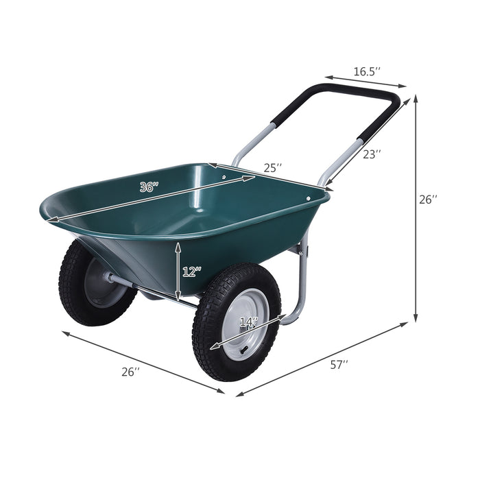 2 Tire Wheelbarrow Garden Cart Heavy-duty Dolly Utility Cart-Green