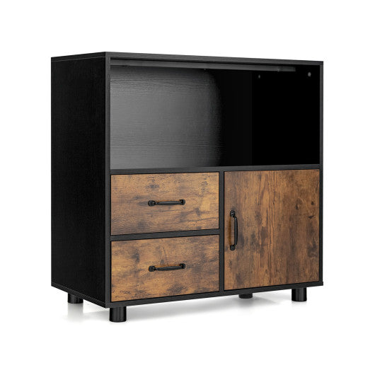 Kitchen Storage Buffet Sideboard with Wine Rack and Glass Holder-Black