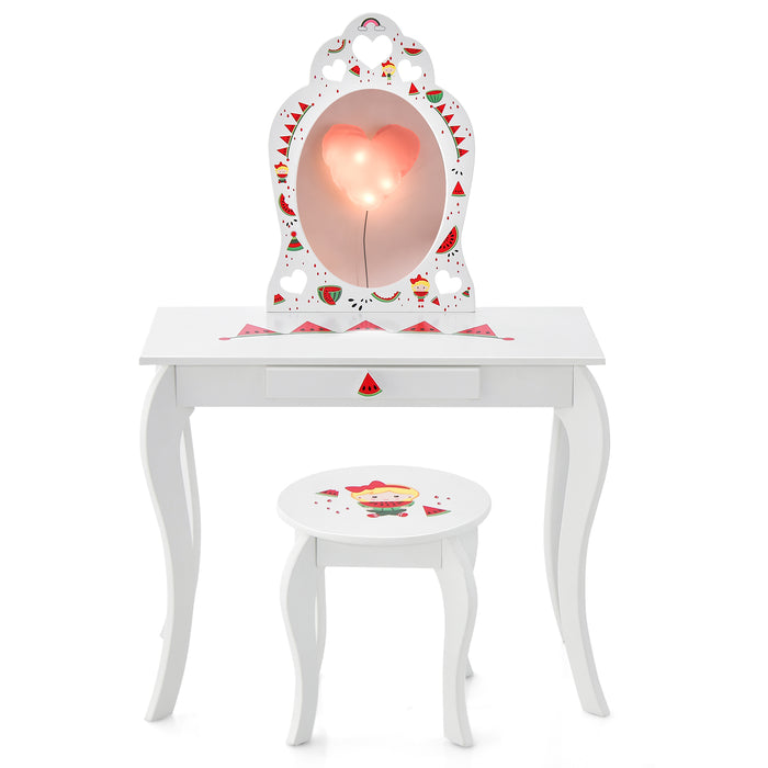 2 in 1 Children Pretend Makeup Vanity Set with Removable Mirror and Storage Drawer-White